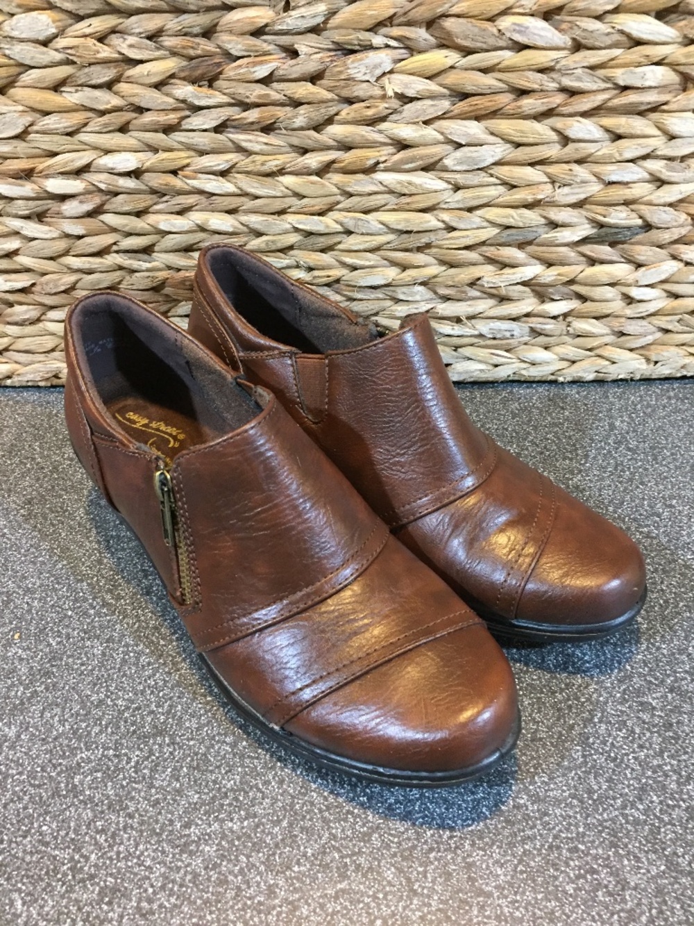 Easy Street Brown Faux Leather Ankle Booties with Side Zip Detail